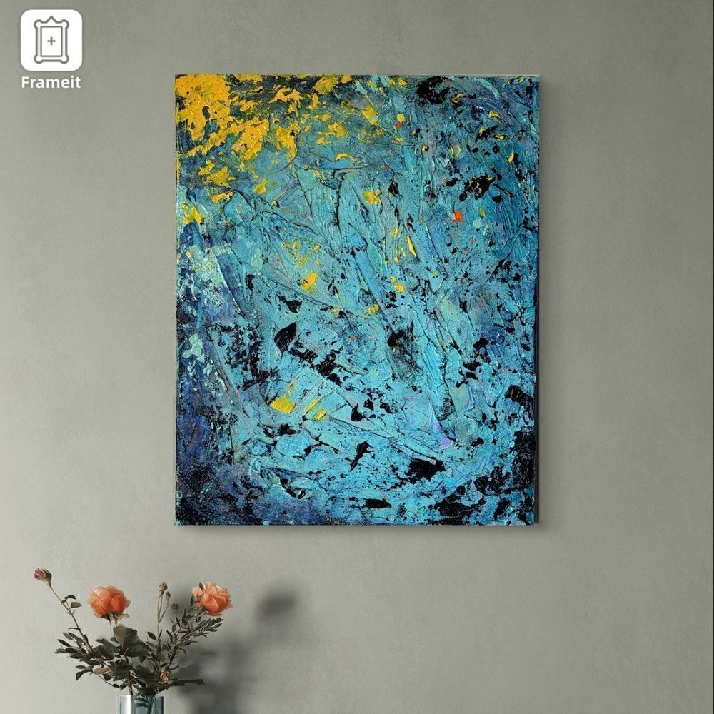 Abstract Art Acrylic Blue Yellow Painting 16*20 on canvas Wall Art